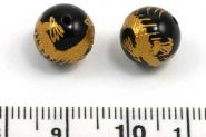 Onyx perle med håndgraveret drage 16 mm Guldbelagt