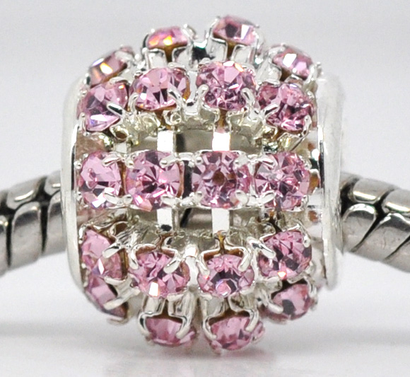 Metal perle med rhinsten 12 x 11mm pink 
