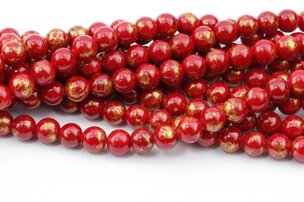 Mashan Jade Rød med guldfarve 10 mm 