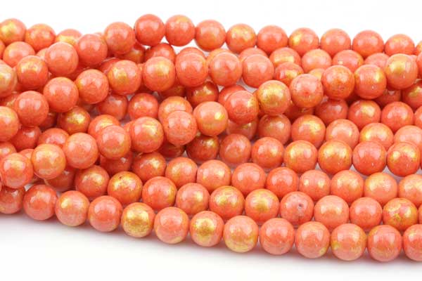 Mashan Jade 10 mm Orange med guldfarve 