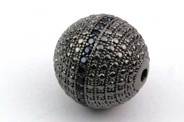 Metal Perle 15 mm Sort med sorte rhinsten 
