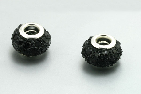Metal perle med rhinstene sort 14x9 mm 