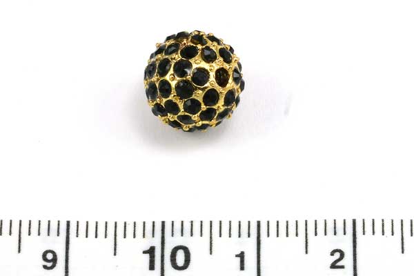 Rhinsten perle 10 mm, Guldbelagt/Sort 