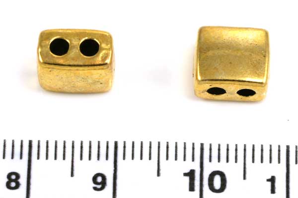 Metalperle m. 2 huller guldfarve 9x8 mm 