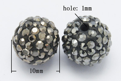 Rhinsten perle halvboret 10 mm sort/grå 