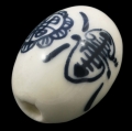 Porcelæns perler håndlavede 18x14 mm hvid m.blåt
